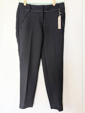 NWT LOFT Marisa Pencil Pants Black Textured Satin Trim Size 2